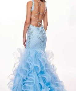 Formal Gowns Rachel Allan - 6420 Beaded Deep V-neck Ruffled Tulle Mermaid Dress 15 Formal Gowns Rachel Allan - 6420 Beaded Deep V-neck Ruffled Tulle Mermaid Dress