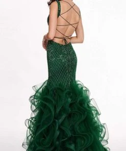 Formal Gowns Rachel Allan - 6420 Beaded Deep V-neck Ruffled Tulle Mermaid Dress 11 Formal Gowns Rachel Allan - 6420 Beaded Deep V-neck Ruffled Tulle Mermaid Dress