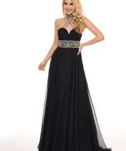 Rachel Allan - 6421 Rhinestone Ornate Collared Sweetheart Chiffon Gown