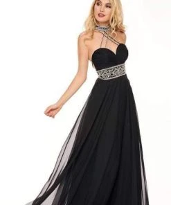 Rachel Allan - 6421 Rhinestone Ornate Collared Sweetheart Chiffon Gown