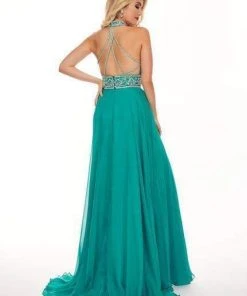 Rachel Allan - 6421 Rhinestone Ornate Collared Sweetheart Chiffon Gown