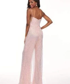 Rachel Allan - 6426 Sequined Straight-Across Jumpsuit