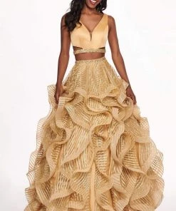 Rachel Allan - 6427 Two Piece Beaded Deep V-neck Tulle Ballgown Formal Gowns