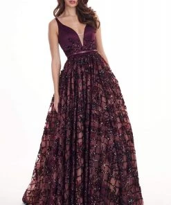 Rachel Allan - 6431 Sleeveless V Neck Floral Lace A-Line Prom Gown