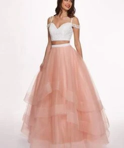 Rachel Allan - 6434 Two Piece Cold Shoulder Crop Top Tulle Prom Dress