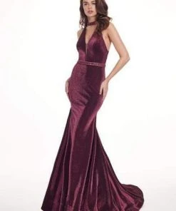 Rachel Allan - 6436 Beaded High Halter Metallic Jersey Mermaid Dress 5 Rachel Allan - 6436 Beaded High Halter Metallic Jersey Mermaid Dress