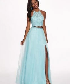 Formal Gowns Rachel Allan - 6437 Two Piece Embroidered Lace Halter A-line Dress