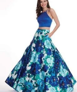 Formal Gowns Rachel Allan - 6438 Two Piece Floral Halter A-Line Gown 9 Formal Gowns Rachel Allan - 6438 Two Piece Floral Halter A-Line Gown