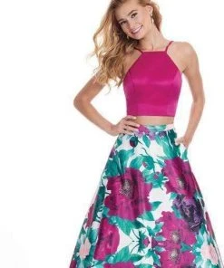 Formal Gowns Rachel Allan - 6438 Two Piece Floral Halter A-Line Gown 8 Formal Gowns Rachel Allan - 6438 Two Piece Floral Halter A-Line Gown