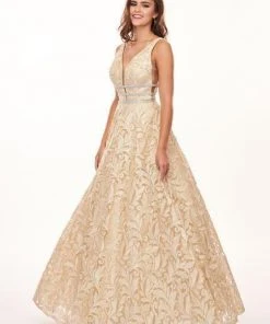 Rachel Allan - 6443 Sequined Embroidered Lace A-Line Gown