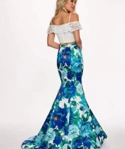 Formal Gowns Rachel Allan - 6449 Two Piece Ruffled Off-Shoulder Floral Dress