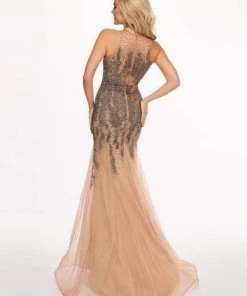 Formal Gowns Rachel Allan - 6452 Embellished Halter Jersey Tulle Trumpet Dress