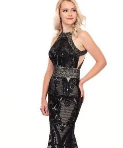 Rachel Allan - 6462 Crystal Embroidered Halter Mermaid Dress Formal Gowns 16 Rachel Allan - 6462 Crystal Embroidered Halter Mermaid Dress Formal Gowns