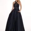 Rachel Allan - 6464 Double Strap Halter Satin A-Line Prom Dress
