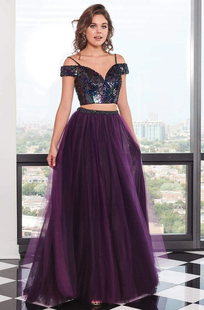 Rachel Allan - 6488 Two Piece Sequin Embellished Top Tulle Prom Gown Formal Gowns 3 Rachel Allan - 6488 Two Piece Sequin Embellished Top Tulle Prom Gown Formal Gowns