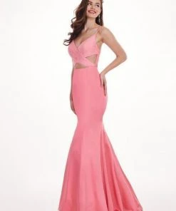 Rachel Allan - 6498 Shirred Midriff Cutout Overskirt Gown Formal Gowns