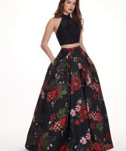 Rachel Allan - 6504 Two Piece Floral High Halter Dress Formal Gowns