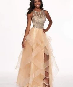 Formal Gowns Rachel Allan - 6512 Beaded Ruffle Tulle Ruffle High-Low Prom Dress
