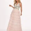 Rachel Allan - 6555 Beaded Floral Plunging Halter Dress Formal Gowns