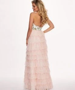 Rachel Allan - 6555 Beaded Floral Plunging Halter Dress Formal Gowns