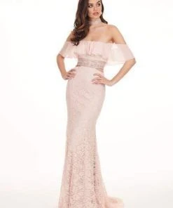 Formal Gowns Rachel Allan - 6563 Off Shoulder Floral Crystal Cutout Lace Gown