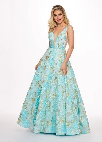 Formal Gowns Rachel Allan - 6564 Plunging V-Neck Printed Brocade Gown 3 Formal Gowns Rachel Allan - 6564 Plunging V-Neck Printed Brocade Gown