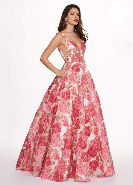 Formal Gowns Rachel Allan - 6564 Plunging V-Neck Printed Brocade Gown 6 Formal Gowns Rachel Allan - 6564 Plunging V-Neck Printed Brocade Gown