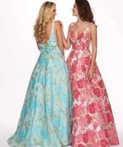 Formal Gowns Rachel Allan - 6564 Plunging V-Neck Printed Brocade Gown 15 Formal Gowns Rachel Allan - 6564 Plunging V-Neck Printed Brocade Gown