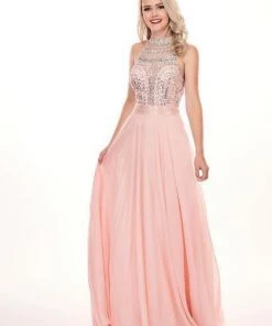 Rachel Allan - 6568 Crystal Embellished Illusion Top Chiffon Gown Formal Gowns