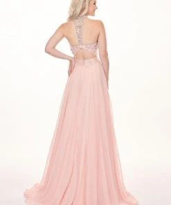 Rachel Allan - 6568 Crystal Embellished Illusion Top Chiffon Gown Formal Gowns