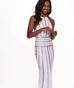 Rachel Allan - 6575 Beaded Halter Jersey Trumpet Dress