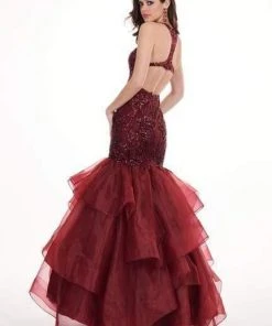 Rachel Allan - 6582 Sequined Halter Ruffled Mermaid Dress