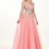 Rachel Allan - 6587 Plunging V-Neck Floral Embroidered Gown Formal Gowns