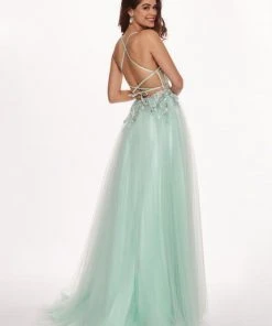 Rachel Allan - 6587 Plunging V-Neck Floral Embroidered Gown Formal Gowns