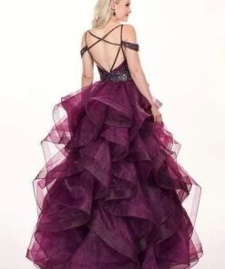 Rachel Allan - 6605 Beaded Cold Shoulders Ruffles Organza Ballgown