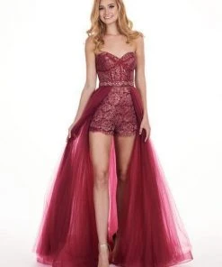 Rachel Allan - 6618 Strapless Romper With Overlay