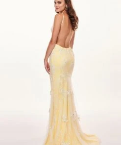 Formal Gowns Rachel Allan - 6640 Floral Appliqued Backless Lace Gown