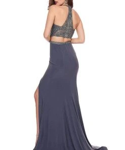 Rachel Allan - 6641 Two-Piece Beaded Halter High Slit Gown