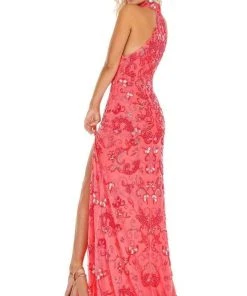 Rachel Allan - 70000 High Neck Beaded Long Dress - 1 Pc Neon Pink Coral In Size 6 Available