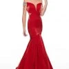 Rachel Allan - 7016 Illusion Deep Off-Shoulder Prom Dress - 1 Pc Deep Red In Size 6 Available
