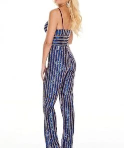 Rachel Allan - Beaded Formal Jumpsuit 7028 - 1 Pc Navy Gold Multi In Size 00 Available
