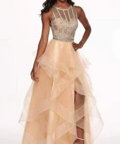 Rachel Allan - Beaded Ruffle Tulle Ruffle High-Low Prom Dress 6512 Formal Gowns