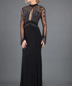 Formal Gowns Rachel Allan Couture - 8266 Long Sleeve Embellished High Neck Gown
