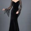 Rachel Allan Couture - 8282 Beaded V-neck Velvet Trumpet Dress Formal Gowns