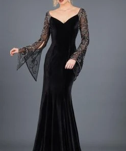 Rachel Allan Couture - 8282 Beaded V-neck Velvet Trumpet Dress Formal Gowns