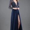 Rachel Allan Couture - 8285 Beaded Plunging Long Sleeve Gown