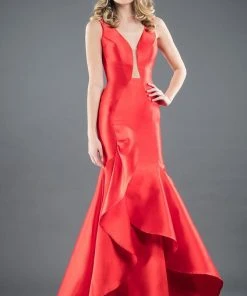 Formal Gowns Rachel Allan Couture - 8286 Plunging V-neck Ruffled Mermaid Dress