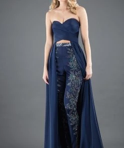 Rachel Allan Couture - 8289 Ruched Sweetheart Embellished Jumpsuit Formal Gowns