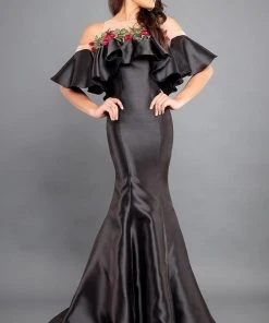 Rachel Allan Couture - 8301 Floral Embroidered Ruffled Mermaid Gown Formal Gowns