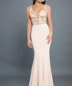 Rachel Allan Couture - 8304 Sequined Plunging V Neck Jersey Gown Formal Gowns